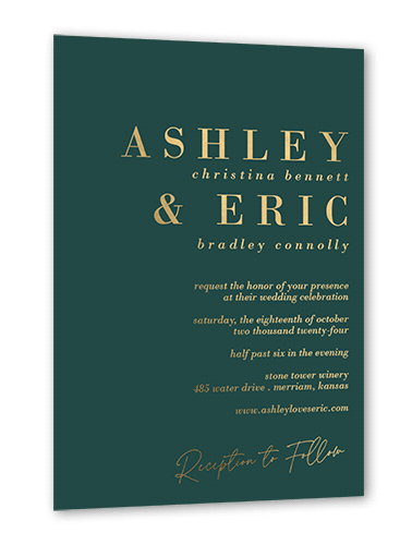 Elegant Formula Wedding Invitation, Green, Gold Foil, 5x7, Matte, Personalized Foil Cardstock, Square