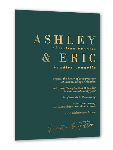 Elegant Formula Wedding Invitation, Gold Foil, Green, 5x7, Matte, Personalized Foil Cardstock, Square, Seaweed