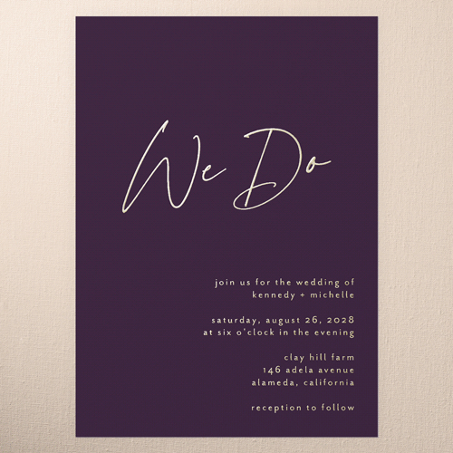 Regal We Do Wedding Invitation, Purple, Gold Foil, 5x7, Matte, Personalized Foil Cardstock, Square, Eggplant