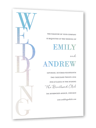 Stacked Standout Wedding Invitation, Iridescent Foil, White, 5x7, Matte, Personalized Foil Cardstock, Square