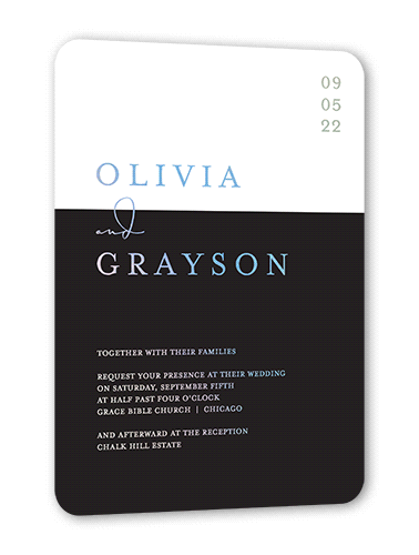Dazzling Duet Wedding Invitation, Iridescent Foil, Black, 5x7, Matte, Personalized Foil Cardstock, Rounded