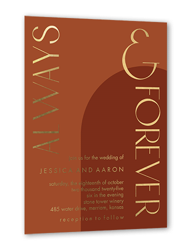 Always Modern Wedding Invitation, Gold Foil, Orange, 5x7, Matte, Personalized Foil Cardstock, Square, Caramel