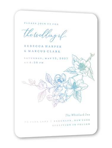 Marvelous Magnolia Wedding Invitation, Iridescent Foil, White, 5x7, Matte, Personalized Foil Cardstock, Rounded