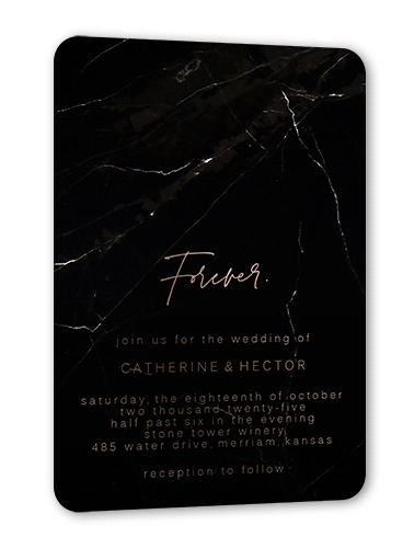 Married Marble Wedding Invitation, Black, Rose Gold Foil, 5x7, Matte, Personalized Foil Cardstock, Rounded, Black
