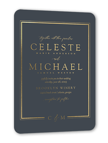 Sensational Shine Wedding Invitation, Gold Foil, Gray, 5x7, Matte, Personalized Foil Cardstock, Rounded, Gray