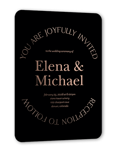 Luminous Cycle Wedding Invitation, Rose Gold Foil, Black, 5x7, Matte, Personalized Foil Cardstock, Rounded