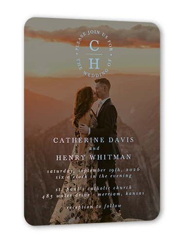 Polished Monogram Wedding Invitation, Black, Iridescent Foil, 5x7, Matte, Personalized Foil Cardstock, Rounded, Coal