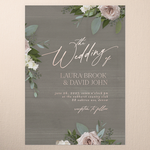 Classic Bouquet Wedding Invitation, Gray, Rose Gold Foil, 5x7, Matte, Personalized Foil Cardstock, Square, Gray