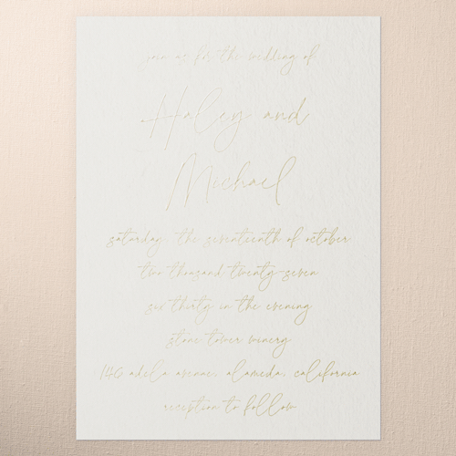All Script Wedding Invitation, Gold Foil, White, 5x7, Matte, Personalized Foil Cardstock, Square