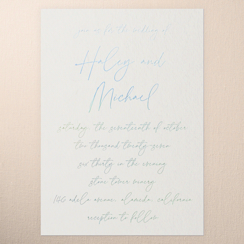 All Script Wedding Invitation, Iridescent Foil, White, 5x7, Matte, Personalized Foil Cardstock, Square, Almond