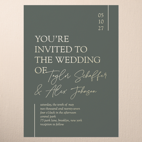 Divine Details Wedding Invitation, Green, Gold Foil, 5x7, Matte, Personalized Foil Cardstock, Square