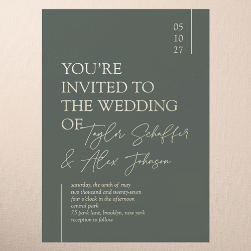Divine Details Wedding Invitation, Gold Foil, Green, 5x7, Matte, Personalized Foil Cardstock, Square, Quarry