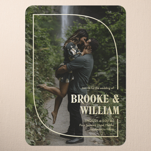 Modern Cutout Wedding Invitation, Gold Foil, White, 5x7, Matte, Personalized Foil Cardstock, Rounded, White