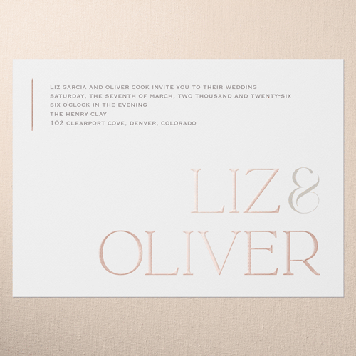 Classic Gleam Wedding Invitation, White, Rose Gold Foil, 5x7, Matte, Personalized Foil Cardstock, Square, White