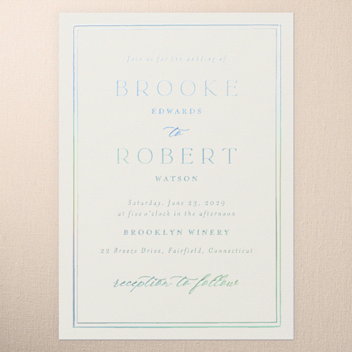 Luminous Border Wedding Invitation, Iridescent Foil, Black, 5x7, Matte, Personalized Foil Cardstock, Square, Black