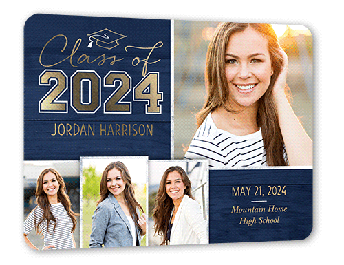 Simple Squares Class Graduation Announcement, Blue, Gold Foil, 6x8, Matte, Personalized Foil Cardstock, Rounded