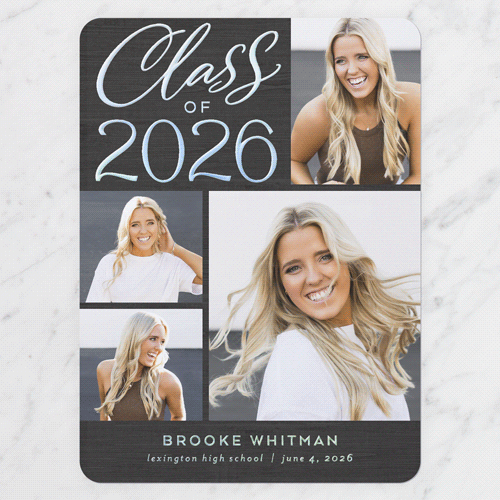 Luminous Layout Graduation Announcement, Black, Iridescent Foil, 6x8, Matte, Personalized Foil Cardstock, Rounded, Black