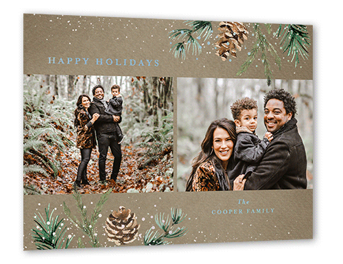 Speckled Pinecone Holiday Card, Beige, Iridescent Foil, 6x8, Holiday, Matte, Personalized Foil Cardstock, Square