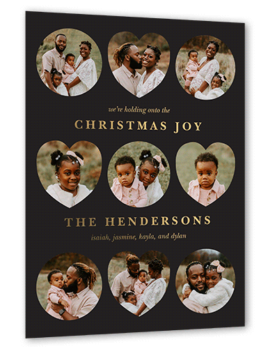 Diamond Heart Grid Holiday Card, Gold Foil, Grey, 6x8, Christmas, Matte, Personalized Foil Cardstock, Square