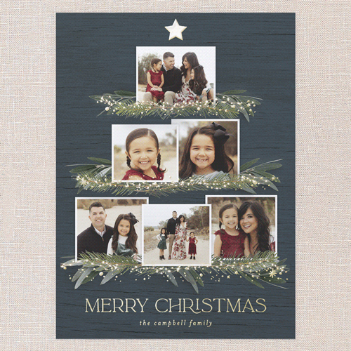 Together Tree Holiday Card, Blue, Gold Foil, 6x8, Christmas, Matte, Personalized Foil Cardstock, Square, Blue