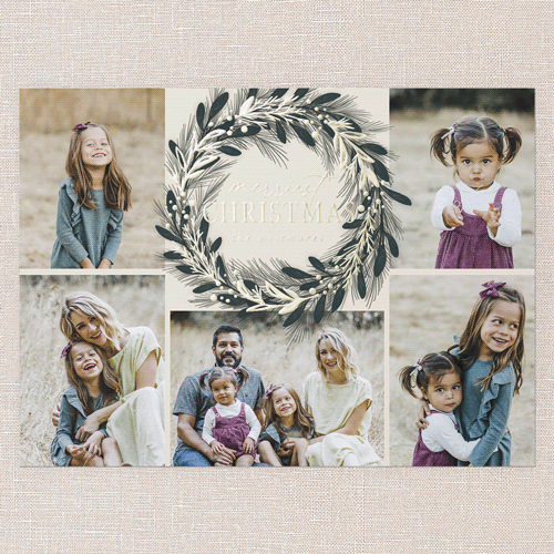 Foil Delight Wreath Holiday Card, Beige, Gold Foil, 6x8, Christmas, Matte, Personalized Foil Cardstock, Square, Cream