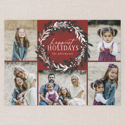 Foil Delight Wreath Holiday Card, Red, Rose Gold Foil, 6x8, Holiday, Matte, Personalized Foil Cardstock, Square, Cinnamon