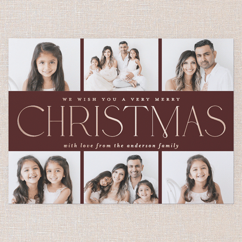 Elegant Middle Holiday Card, Rose Gold Foil, Red, 6x8, Christmas, Matte, Personalized Foil Cardstock, Square, Red