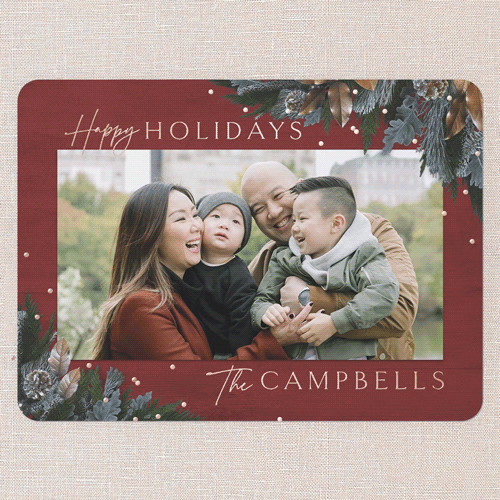 Mixed Metallic Marvel Holiday Card, Red, Rose Gold Foil, 6x8, Holiday, Matte, Personalized Foil Cardstock, Rounded, Cinnamon