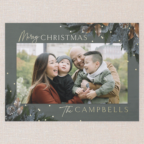 Mixed Metallic Marvel Holiday Card, Green, Gold Foil, 6x8, Christmas, Matte, Personalized Foil Cardstock, Square, Fern