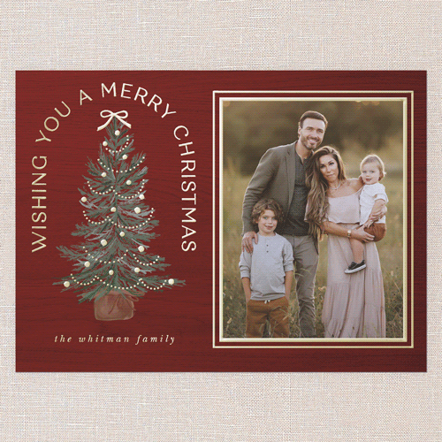 Small Sapling Holiday Card, Red, Gold Foil, 6x8, Christmas, Matte, Personalized Foil Cardstock, Square, Red
