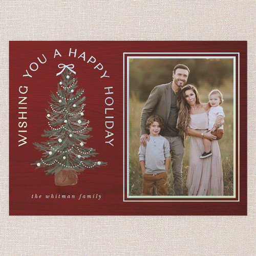 Small Sapling Holiday Card, Red, Iridescent Foil, 6x8, Holiday, Matte, Personalized Foil Cardstock, Square, Red