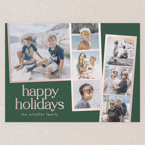 Photo Slides Holiday Card, Green, Rose Gold Foil, 6x8, Holiday, Matte, Personalized Foil Cardstock, Square, Green