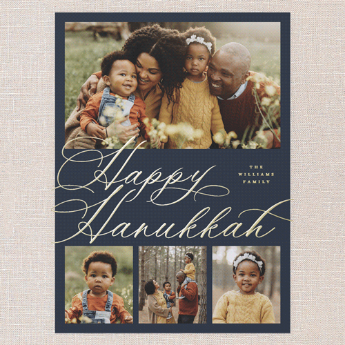 Timeless Penmanship Holiday Card, Gold Foil, Blue, 6x8, Hanukkah, Matte, Personalized Foil Cardstock, Square, Blue