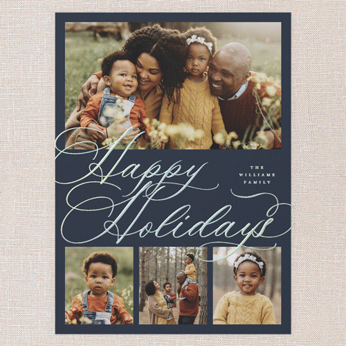 Timeless Penmanship Holiday Card, Iridescent Foil, Blue, 6x8, Holiday, Matte, Personalized Foil Cardstock, Square, Blue