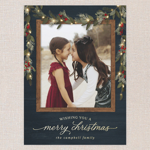 Gorgeous Frosty Garland Holiday Card, Blue, Gold Foil, 6x8, Christmas, Matte, Personalized Foil Cardstock, Square, Slate Blue