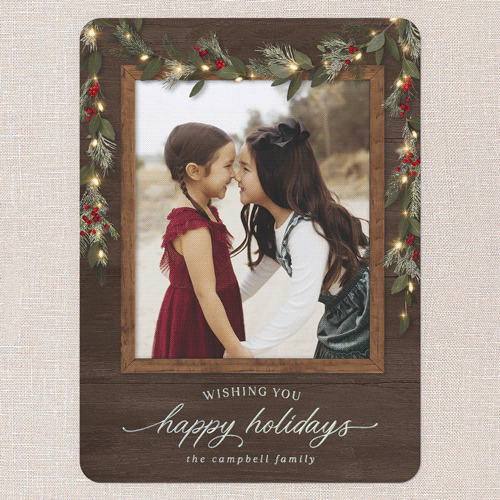 Gorgeous Frosty Garland Holiday Card, Brown, Iridescent Foil, 6x8, Holiday, Matte, Personalized Foil Cardstock, Rounded, Deep Chocolate