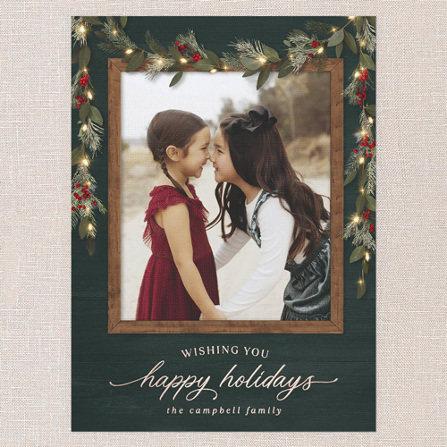 Gorgeous Frosty Garland Holiday Card, Green, Rose Gold Foil, 6x8, Holiday, Matte, Personalized Foil Cardstock, Square, Pine Grove