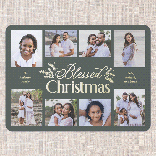 Botanical Touch Holiday Card, Green, Gold Foil, 6x8, Religious, Matte, Personalized Foil Cardstock, Rounded, Green