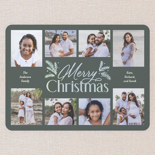 Botanical Touch Holiday Card, Green, Iridescent Foil, 6x8, Christmas, Matte, Personalized Foil Cardstock, Rounded, Green