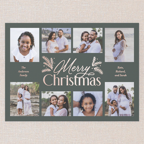 Botanical Touch Holiday Card, Rose Gold Foil, Green, 6x8, Christmas, Matte, Personalized Foil Cardstock, Square, Green