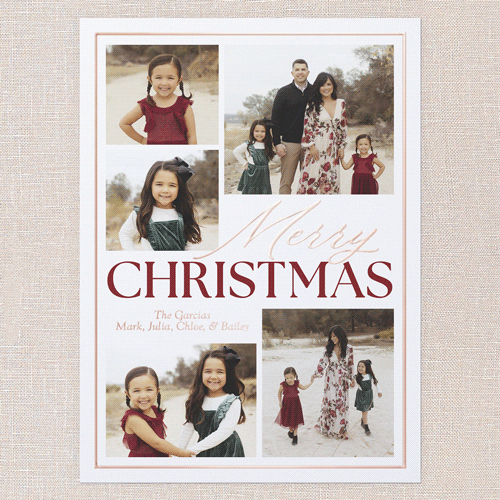 Classic Yuletide Holiday Card, White, Rose Gold Foil, 6x8, Christmas, Matte, Personalized Foil Cardstock, Square, White