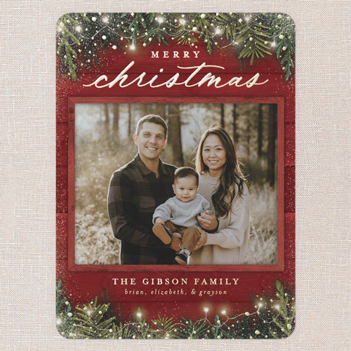 Earnest Evergreen Holiday Card, Red, Gold Foil, 6x8, Christmas, Matte, Personalized Foil Cardstock, Rounded, Radish