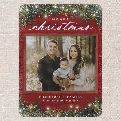 Earnest Evergreen Holiday Card, Red, Iridescent Foil, 6x8, Christmas, Matte, Personalized Foil Cardstock, Rounded, Radish