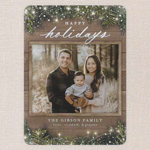 Earnest Evergreen Holiday Card, Beige, Iridescent Foil, 6x8, Holiday, Matte, Personalized Foil Cardstock, Rounded, Rye