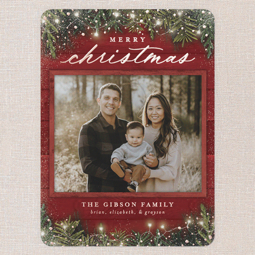 Earnest Evergreen Holiday Card, Red, Rose Gold Foil, 6x8, Christmas, Matte, Personalized Foil Cardstock, Rounded, Radish