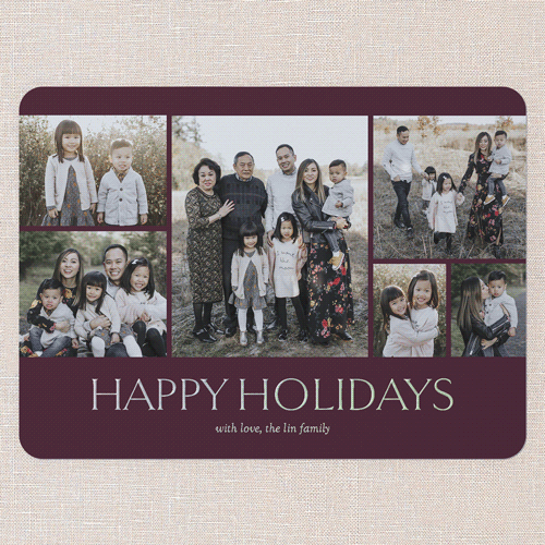 Timeless Gathering Holiday Card, Iridescent Foil, Red, 6x8, Holiday, Matte, Personalized Foil Cardstock, Rounded, Velvet