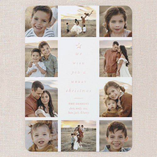 Tree Words Christmas Card, White, Rose Gold Foil, 6x8, Christmas, Matte, Personalized Foil Cardstock, Rounded, White