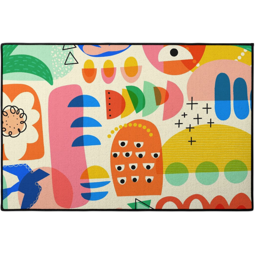 Abstract Shapes Modern Art Collage Door Mat, Multicolor