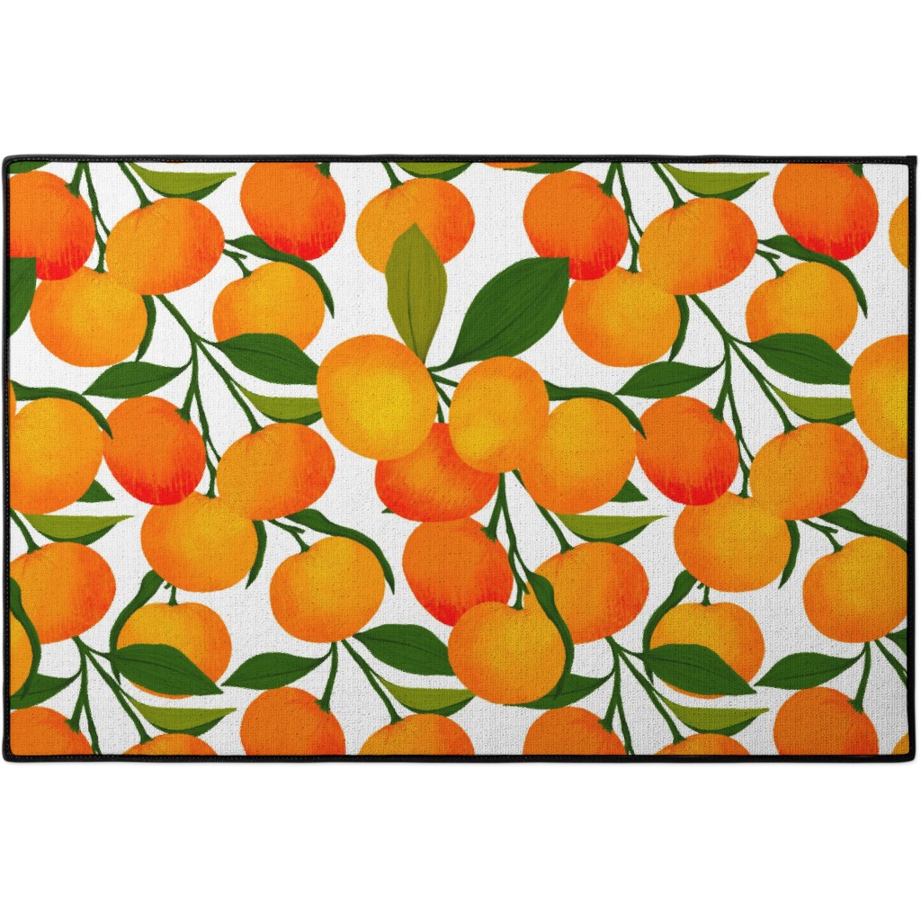 Tangerine Dreams - Orange on White Door Mat, Orange