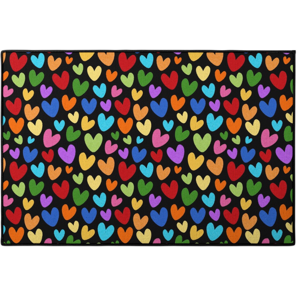 Rainbow Hearts Black Door Mat Shutterfly